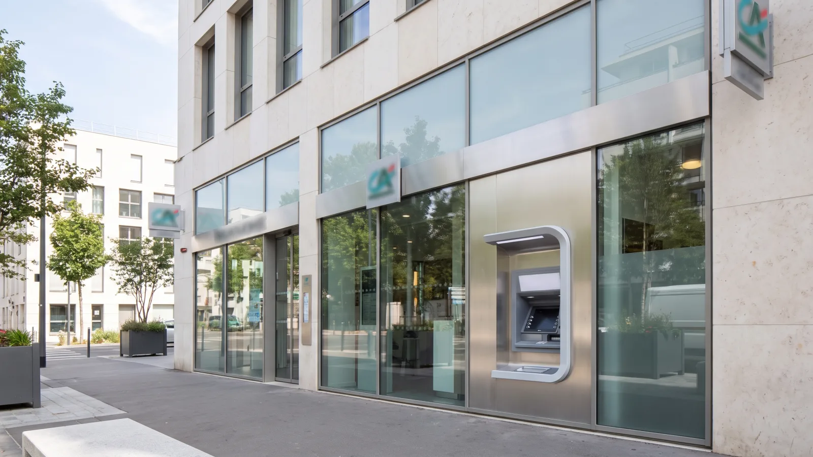 Agence bancaire moderne avec distributeur automatique