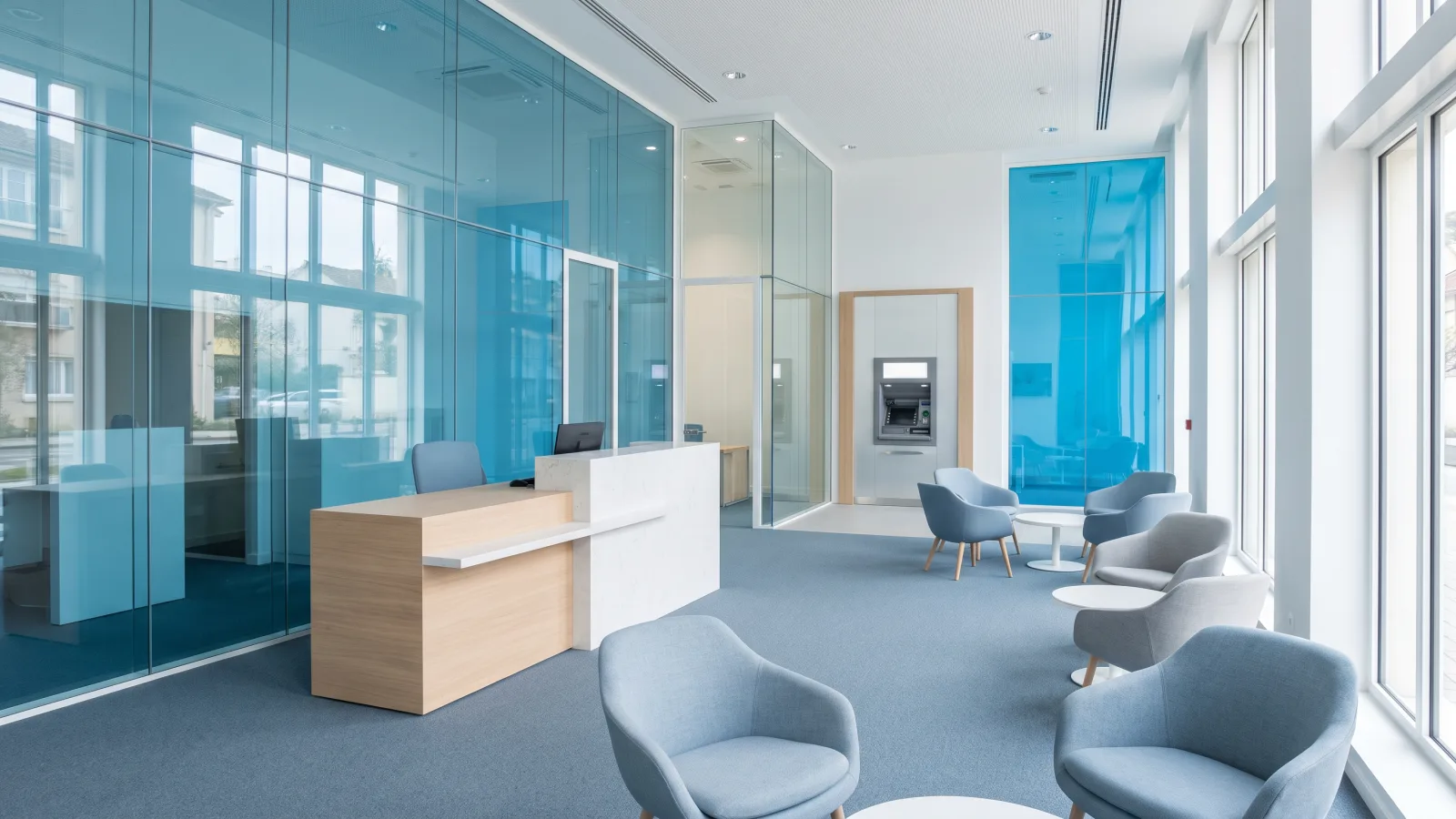 Interieur lumineux d une agence bancaire moderne